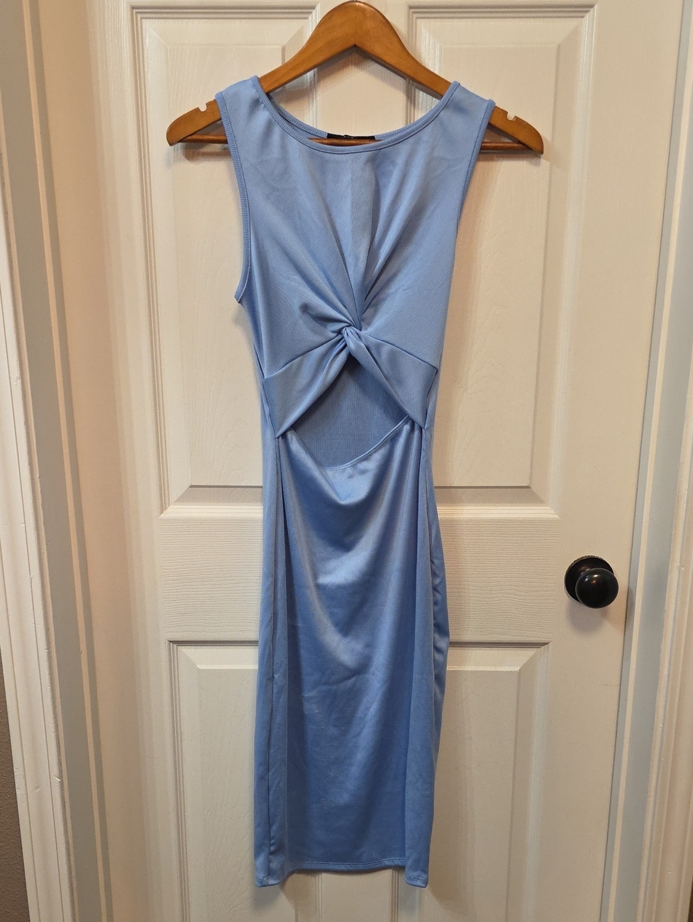 Sky Blue Twist Front Cutout Midi Dress
